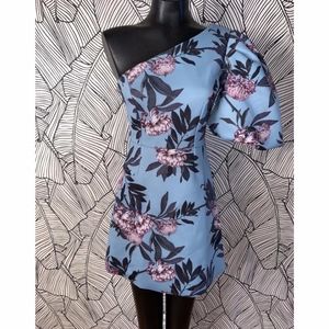 ASOS Botanical Floral One Shoulder Puff Dress